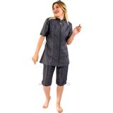 Tesmay Hızlı Kuruyan Paraşüt Kumaş Önden Fermuarlı Kısa Kollu Taytlı Kadın Mayo 2474 - Siyah - 5XL