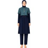 Tesmay Hızlı Kuruyan Sporcu Likra Paraşüt Kumaş Yarım Fermuarlı Kadın Tesettür Mayo 3044 - XL - Lacivert