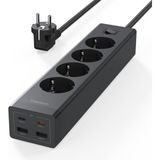 Tessan Akım Korumalı 4'lü Grup Priz 20W Type-C Multi USB Şarjlı Uzatma Kablosu 2m - Siyah