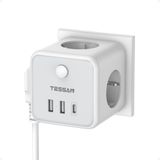 TESSAN Enchufe 2 Port USB C, 6 ve 1 Cubo Cargador Ladron Enchufes Triple con 1 Tipo C, Enchufe Multiple Pared con Switch, Enchufe USB C Uyumlu con Phone, Pad, Hogar Oficina