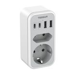 TESSAN Soket Için Çift Fiş, 2 USB C ve 2 USB A'lı 6'sı 1 Arada Soket Adaptörü, Çoklu Fişli USB C 3600W, Telefon ve Ev Aletleri Için Çift Soket, USB C'li Çoklu Soket, Gri