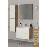 Teta Home Granada 80 Cm Mdf Gövde Membran Kapak Banyo Dolabı Seti + Boy Dolabı Atlantik Çam- Beyaz