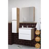 Teta Home Kopenhag 80 cm Mdf Gövde Membran Kapak Banyo Dolabı Seti + Boy Dolabı - Atlantik Çam - Beyaz