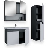 Teta Home Napoli 80 cm MDF Antrasit Beyaz Banyo Dolabı Seti + Boy Dolabı
