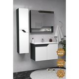 Teta Home Napoli 80 cm MDF Banyo Dolabı Seti Yavaş Kapanan Kapaklı Antrasit Beyaz Tasarım - Antrasit - Beyaz