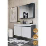 Teta Home Tokyo 100 cm MDF Banyo Dolabı Seti Antrasit Beyaz Yavaş Kapanan Kapaklı Ayna ile - Antrasit - Beyaz
