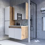 Teta Home Tokyo 65 cm Atlantik Çam - Beyaz Mdf Banyo Dolabı Seti + Boy Dolabı