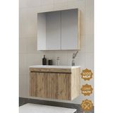 Teta Home Tokyo 80 cm MDF Banyo Dolabı Seti Yavaş Kapanan Kapaklı ve Aynalı Tasarım - Atlantik Çam