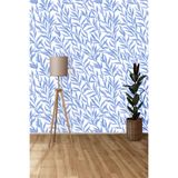 Tetik Yaprak Desenli Duvar Kağıdı, Mavi, 53 X 1000