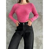 Tex Nova Kadın Uzun Kollu Bisiklet Yaka Asit Yıkamalı Kaşkorse Kumaş Bluz - Pembe - Standart