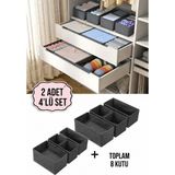 Tex Republic (2 Set) Alas 4'lü Çok Amaçlı Dolap Içi ve Çekmece Içi Düzenleyici Organizer Kutu Seti - Antrasit