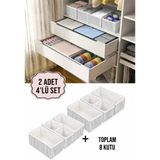 Tex Republic (2 Set) Alas 4'lü Çok Amaçlı Dolap Içi ve Çekmece Içi Düzenleyici Organizer Kutu Seti - Gri - Beyaz