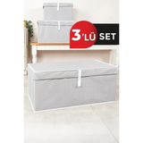 Tex Republic Alas (3 Adet) Çok Amaçlı Düzenleyici-Mega Plus Boy Kapaklı Sandık Tipi Kutu Hurç Organizer -Gri (70 X40 x 30 Cm) - 70x40x30