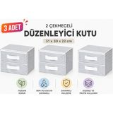 Tex Republic Alas Çekmeceli Düzenleyici Organizer- Yeni Sezon Nano Teknoloji Kumaş - Gri - 2 Adet - 3 Çekmece
