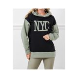 Tex Republic Kadın Kapüşonlu Baskılı NYC Oversize Üç İplik Sweatshirt, Siyah - Yeşil, S/M