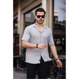Tex Republic Tex Republic Erkek Gri Oversize Yazlık Bürümcük Gömlek