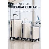Textia Home 3’lü Şeffaf PVC Valiz Koruyucu Kılıf Seti – Lacivert Biyeli, Cırt Cırtlı – Kabin, Orta ve Büyük Boy