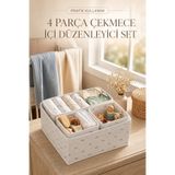 Textia Home 4'lü Çekmece Dolap Içi Düzenleyici Kutu Raf Set Bebek Eşyası Çocuk Odası Banyo Organizer/Fiyonk