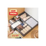 Textia Home 8'li Çekmece Dolap Içi Düzenleyici Kutu Raf Set Bebek Eşyası Çocuk Odası Banyo Organizer/GRİ