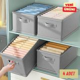 Textia Home Gri Dolap İçi Düzenleyici 4 Lü Katlanabilir Kıyafet Saklama Kutusu Gri 45CMX25CMX20CM Düz Desenli