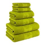 Textile Colors Yaprak Desenli %100 Pamuk Banyo Havlu Seti 6 Adet, 2 Banyo Havlusu, 2 El Havlusu, ve 2 Yüz Havlusu, -Comfort- Lime,