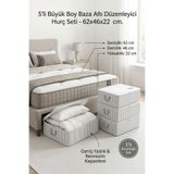 Textile sweet 5'li Büyük Boy Yastıklık Beyaz Gri Çizgili Baza Altı Düzenleyici Hurç 62x46x22