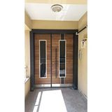 Tezdoor Ahşap Desenli Camlı Apartman Giriş Kapısı Siyah Pervaz, Ahşap Desenli kanat