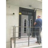 Tezdoor Camlı Bina Giriş Kapısı - Siyah ve Gri - Çift Kanatlı 210x140 cm Ahşap Desenli