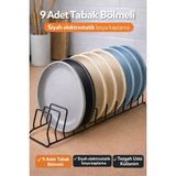 Tezgah Üstü 9 Bölmeli Bulaşıklık Düzenleyici, Paslanmaz Tabaklık Kurutmalık Organizer Teli - Siyah