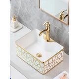 Tezgah Üstü Seramik Çanak Lavabo Banyo Lavabosu Beyaz-Gold