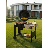 Tezgahlı Kapaklı Mangal Tekerli Kömürlü Mangal Geniş Izgara Alanı Siyah Barbekü