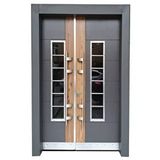 Tezwood Çelik Kapı Modelleri Antrasit Rengi Bina Giriş Kapısı, Iki Renk ( Ahşap Desenli ) Sol