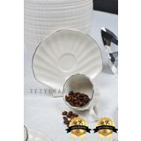 Tezyinat Wood -İstiridye İnci 12 Parça 6 Kişilik Porselen Kahve Fincan Takımı (PLATİN YALDIZLI)