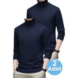 Tezzgelsin 2'li Erkek Tüylenmeyen Boğazlı Triko Kazak Balıkçı Triko Kazak - Lacivert - Lacivert - 2XL