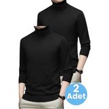 Tezzgelsin 2'li Erkek Tüylenmeyen Boğazlı Triko Kazak Balıkçı Triko Kazak - Siyah - Siyah - 2XL