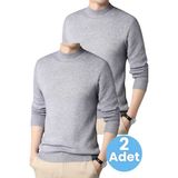 Tezzgelsin 2'li Erkek Tüylenmeyen Yarım Boğazlı Triko Kazak Yarım Balıkçı Triko Kazak - 2XL - Gri - Gri