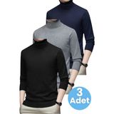 Tezzgelsin 3'lü Erkek Tüylenmeyen Boğazlı Triko Kazak Balıkçı Triko Kazak - Lacivert - Füme - Siyah