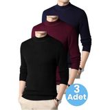 Tezzgelsin 3'lü Erkek Tüylenmeyen Yarım Boğazlı Triko Kazak Yarım Balıkçı Triko Kazak - XL - Siyah - Bordo - Lacivert