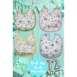 Tezzgelsin Bebek % 100 Cotton Arkası Muşambalı Su Geçirmez Renkli Mama Önlüğü 12'li Set 0-6 Ay - 0 - 6 Ay