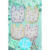 Tezzgelsin Bebek % 100 Cotton Arkası Muşambalı Su Geçirmez Renkli Mama Önlüğü 4'lü Set 1-2 Yaş - 1 - 2 Yaş