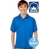 Tezzgelsin Erkek Çocuk 3'lü %100 Pamuklu Polo Yaka T-Shirt Günlük ve Okul Uniforma Okul T-Shirt - Saks Mavi - 9 - 10 Yaş