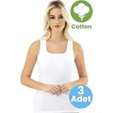 Tezzgelsin Kadın 3'lü Geniş Askılı Kare Yaka Pamuklu Atlet - Beyaz - XL