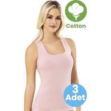 Tezzgelsin Kadın 3'lü Geniş Askılı Kare Yaka Pamuklu Atlet - Pudra - 2XL