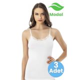 Tezzgelsin Kadın 3'lü İp Askılı Dantelli Modal Atlet