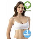 Tezzgelsin Kadın 3'lü İp Askılı Penye Kaşkorse Kumaş Pedli Crop Büstiyer Sütyen