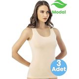 Tezzgelsin Kadın 3'lü Kalın Askılı Biye Detaylı Modal Atlet - Ten Rengi - 2XL