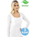 Tezzgelsin Kadın 3'lü Kare Yaka Uzun Kol Kaşkorse Pedli Modal Atlet - Beyaz