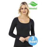 Tezzgelsin Kadın 3'lü Kare Yaka Uzun Kol Kaşkorse Pedli Modal Atlet