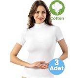Tezzgelsin Kadın 3'lü Kısa Kol Yarım Boğazlı Atlet T-Shirt - Beyaz - 3XL