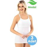 Tezzgelsin Kadın 3'lü Modal Kaşkorse Ayarlanabilir Askılı Pedli Atlet T-Shirt - Beyaz - 2XL